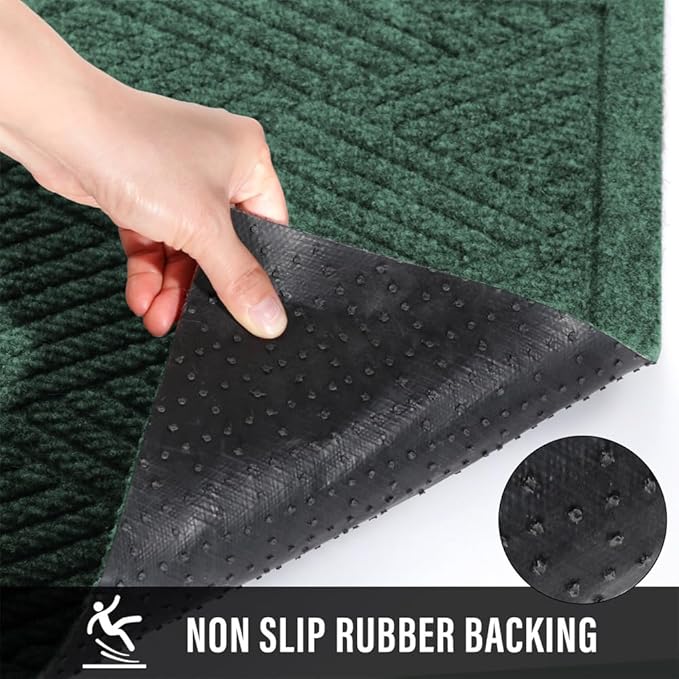 Sturdy Front Door Mat, Absorbent Muddy Dirt Resist Welcome Door Mats Outdoor Indoor, Stain and Fade Resistant, Non-Slip Rubber Backing Low Profile Doormat for Entryway, 30×17, Green