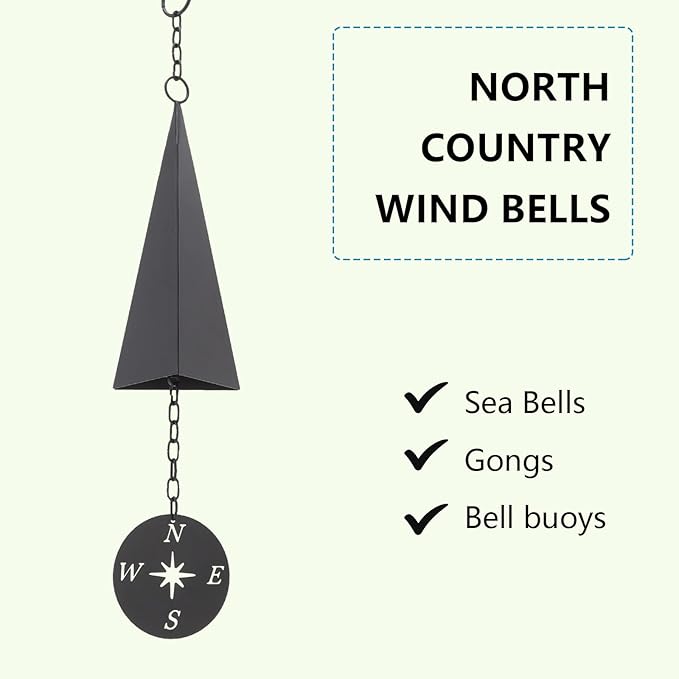 North Country Boothbay Harbor 3-Tone Windss Bell Chimes, Retro Design Iron Triangle Windss Bell with Compass, Creative Gift Windss for Indoor Outdoor Wall Ornament Home Porch Patio Garden Hanging