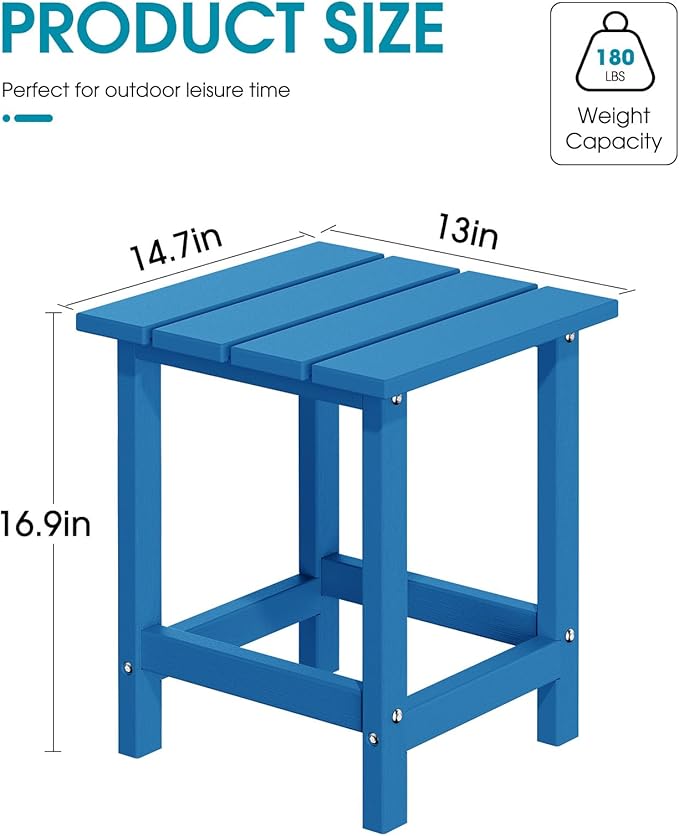 MUCHENGHY Adirondack Outdoor Side Table Set of 2, 14.7" Patio Side Table Weather Resistant, HDPE Outdoor End Tables for Patio, Navy Blue