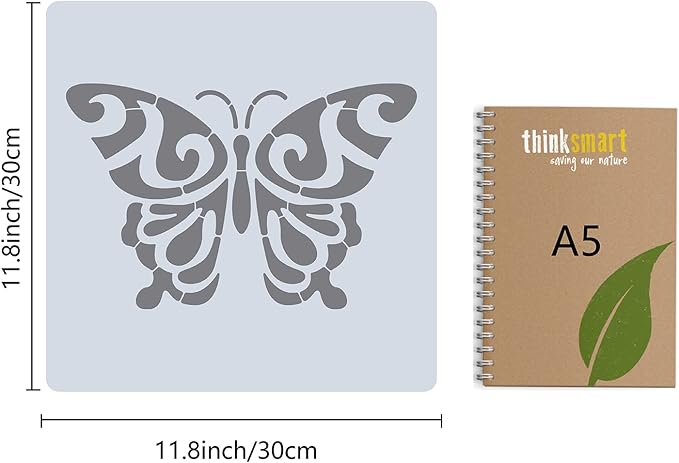 GORGECRAFT 12"X12"Butterfly Stencil Mandala Pattern Templates Reusable Templates Plastic Drawing Painting Stencils Template for Painting on Card Wall Fabric Tile Canvas Crafts DIY Home Decor