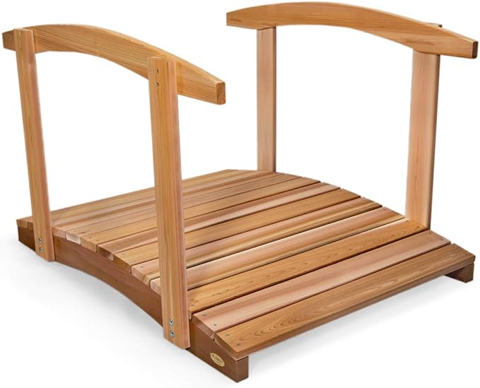 All Things Cedar Wooden Bridge, Outdoor Garden Walkway with Side Rails, 4', Natural