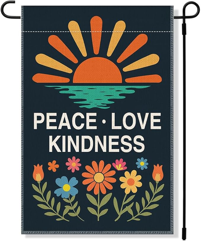RZHV Peace Love Kindness Double-Sided Garden Flag for Outdoor House Yard Sign Garden Decor Parade, Friendly Social Justice House Patio Outdoor Banner, Equality Inclusive Vertical Yard Sign Decor