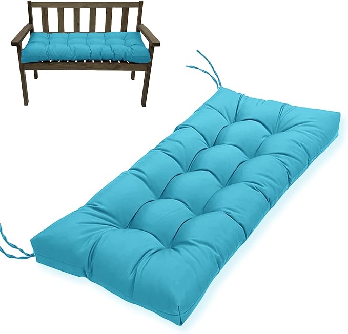 MTMR Outdoor Bench Cushion, Waterproof Wicker Chair Cushion, Thick Patio Replacement Seat Pad for Porch Lawn Indoor Swing Couch Sofa Loveseat, Patio Furniture Cushions, 44x19 Inch, Lake Blue