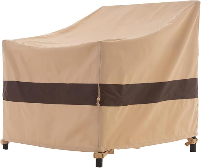 WJ-X3 Ripstop Outdoor Patio Chair Cover, Heavy-Duty Waterproof & UV-Resistant Furniture Cover for Adirondack/Tolix Chairs, 34W x 36D x 36H, Beige&Coffee, 1-Pack