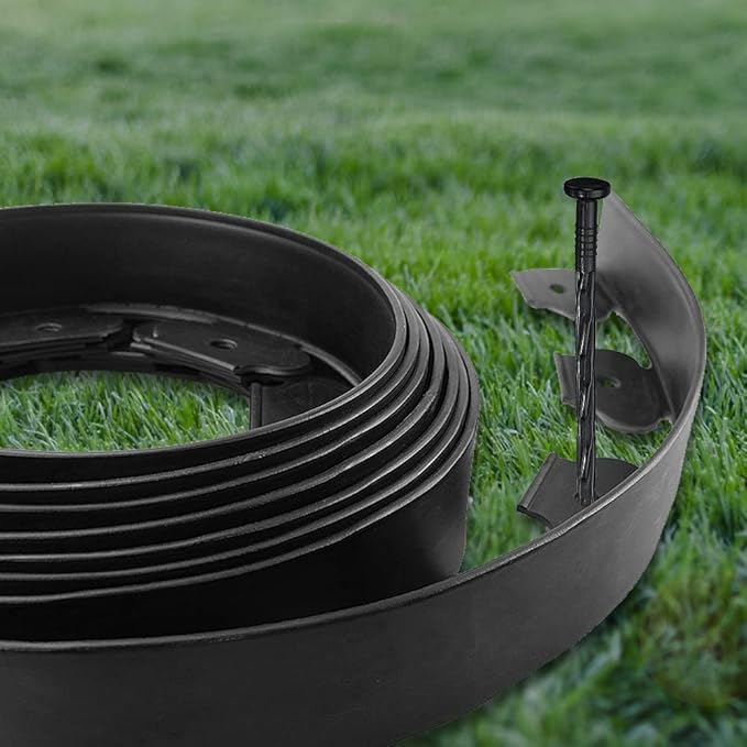 20 Ft Landscape Edging Kit, Black Garden Edging Border with 20 Edging Plastic Stakes, Landscaping Edging Roll for Flower Bed Lawn Driveway Yard