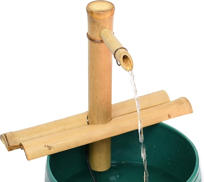 12” Bamboo Fountain Kit – Adjustable Half Round Spout with Quiet Pump for Indoor/Outdoor Bowl Fountains – Container Not Included | Natural Bamboo Water Feature for Zen Garden, Patio & Home Décor