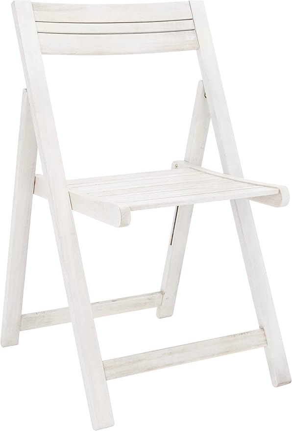 SAFAVIEH Outdoor Collection Kerman White Acacia Wood Hexagon Table & 4 Chair Foldable Set (Fully Assembled)