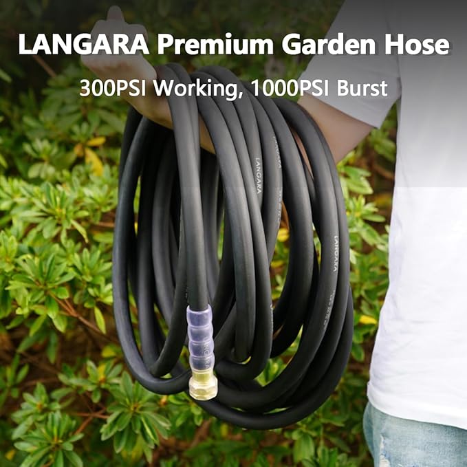 Heavy Duty Premium Garden Hose 25ft x 5/8", 300PSI Working, 1000PSI Burst, Hybrid Rubber Water Hose with Transparent Swivel Handle - Hot/Cold Water - Five Layered Braiding with Brass fittings (Black)