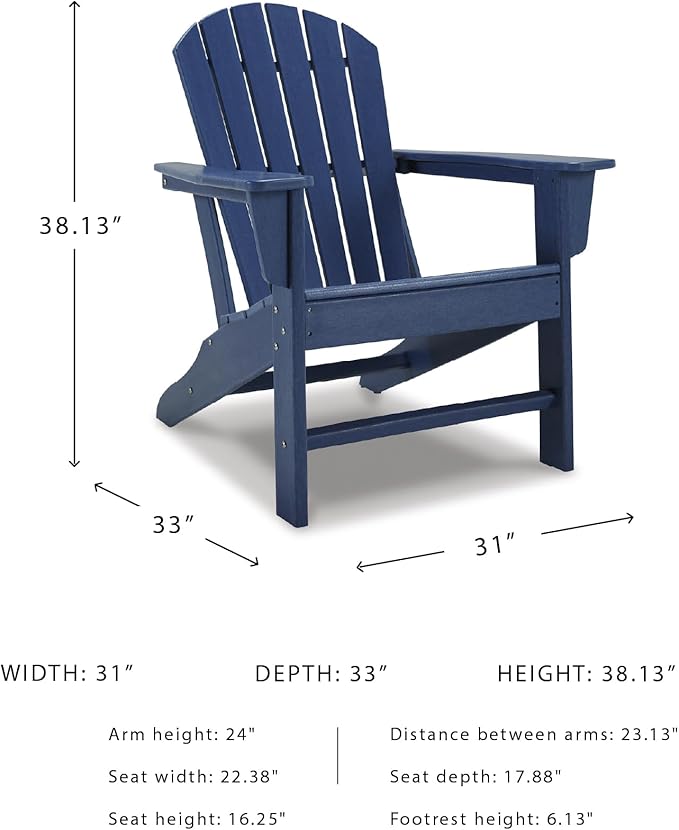 Signature Design by Ashley Outdoor Sundown Treasure HDPE Patio Adirondack Chair, Blue