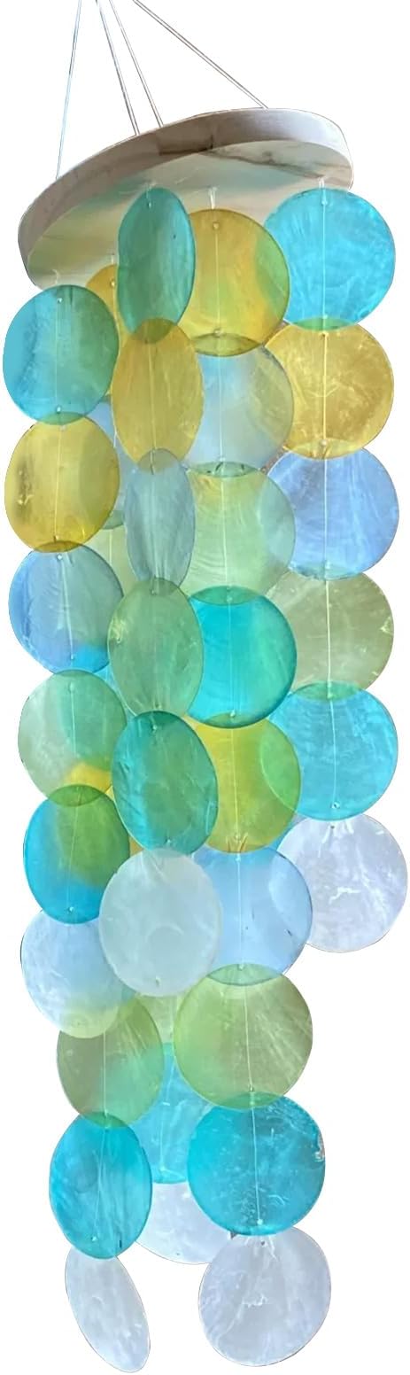 Handmade Colored Capiz Shells Windchimes Coastal Type Decoration for Indoor and Outdoor Use Garden Decoration