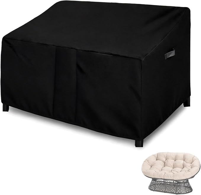 Outdoor Patio Egg Rocking Chair Cover - Waterproof, Fits Indoor Papasan Chair & Rattan Wicker Lounge Chairs for 2 Person (Black, 66x46x32in)