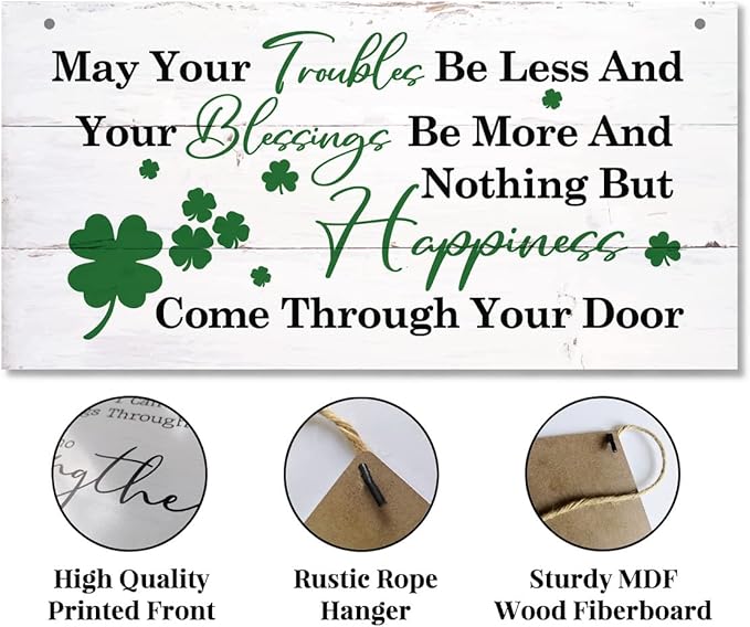 Hanging St Patricks Day Wood Decor Sign, Irish Prayer Printed Wood Wall Art Sign, Home Signs Decor, Hanging Door Wood Sign, Irish Blessing Sign, St Patricks Day Decor, Rustic Farmhouse Décor