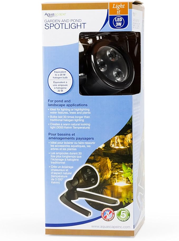 Aquascape 3-Watt LED Pond and Landscape Spotlight – Low Voltage Garden Light for Water Features, 84033