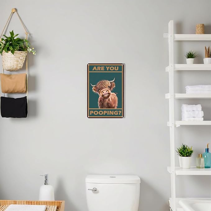 Vintage Western Wall Decor 12" x 8" – Rustic Farmhouse Cattle Brown Tin Sign, Bathroom & Home Wall Decoration, Country Ranch Style Metal Plaque for Kitchen, Bar, Living Room
