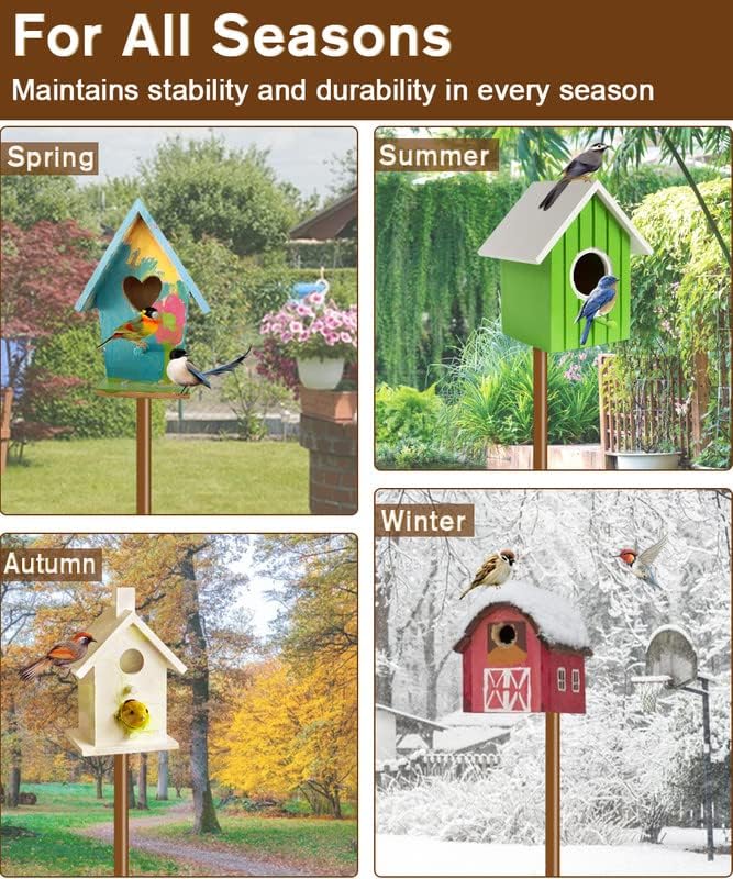 90Inch Heavy Duty Bird House Pole Mount Kit with Frosted, Bird Feeder Pole Kit with 5 Prongs Base and 2 Plates, for Outdoor, Yard, Garden, Brown(Birdhouse Not Include)