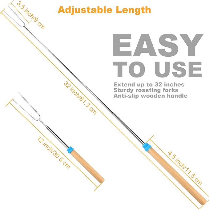 5 Pcs Marshmallow Roasting Sticks for Fire Pit Long 32Inch, Smores Sticks Skewers, Smores Kit for Fire Pit, Premium Telescoping Hot Dog Roasting Sticks for Campfire Accessories Outside Camping VOPTON