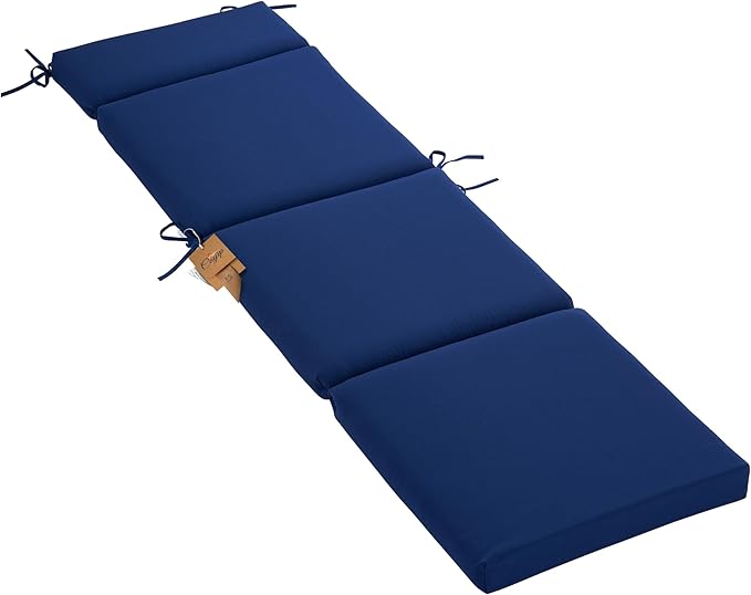 Outdoor Chasie Lounge Tufted Thick Cushion with Ties,Replacement Wicker Chair Cushion for Paito Fruniture,72x21x3inches,All Weather,Indigo
