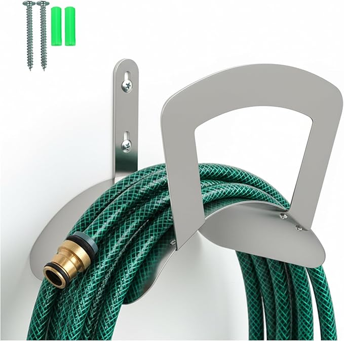 Garden Hose Holder Wall Mount Hose Hanger Heavy Duty Metal Hose Bracket Water Hose Storage Organizer Durable Hose Holders (Stainless Steel)
