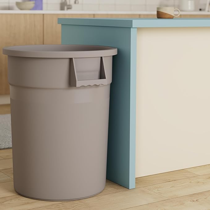 Winco Heavy-Duty Round Waste Container/Trash Can, 32 Gallon, Gray