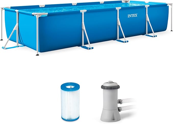 INTEX 28279EH Rectangular Frame Above Ground Swimming Pool Set: 14ft x 33in – Includes 530 GPH Cartridge Filter Pump – SuperTough Puncture Resistant – Rust Resistant – 1883 Gallon Capacity