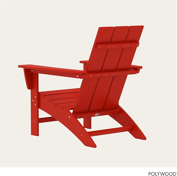 POLYWOOD AD420SR Modern Adirondack Chair, Sunset Red, Durable High Density Polyethylene Construction, Easy Assembly, Waterproof, Comfortable Contoured Seat