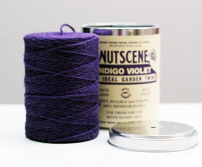 NUTSCENE Iconic Tin (Tin ‘O’ Twine) with Their Heritage Scottish Jute Twine and Hole in Top for Easy Dispensing. 14+ Colors to Choose from. 164 Yards. (Indigo Violet (Purple))
