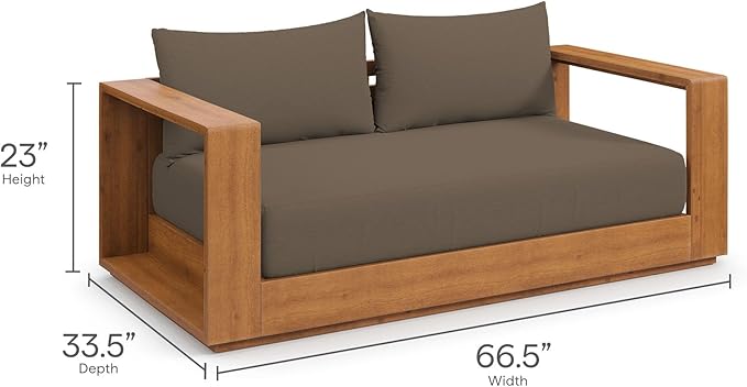 Modway Tahoe Acacia Wood Outdoor Patio Loveseat in Natural Cocoa with Weather-Resistant Cushions - Ideal as a Patio Couch, Outdoor Sofa, or Wood Couch