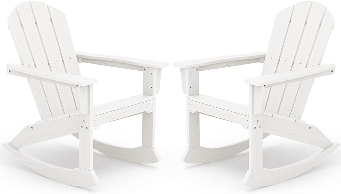 SERWALL Outdoor Adirondack Rocking Chairs Set of 2, All-Weather HDPE Adirondack Rocker Chair, Front Porch Rocker Chairs for Patio Lawn Porch Deck, White