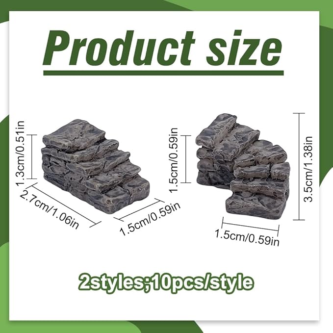 PLIGREAT 20 Pcs Miniature Stone Steps, Mini Garden Figurines Fairy Garden Ornament Resin Bridge Stair Stone for Micro Landscaping Yard Bonsai Decor