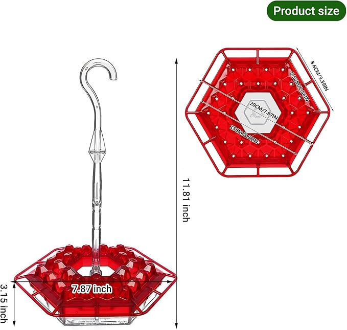 Hummingbird Feeders for Outdoors Hanging, 10 oz Wild Bird Feeder with 30 Feeding Ports,Sherem Hummingbird Feeder and Built-in Ant Moat, Easy to Clean and Refill (Red)