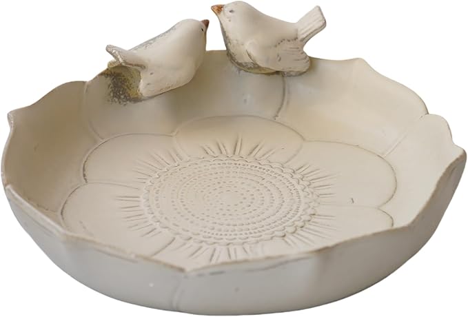 Ceramic 9.45 inch Beige Heavy Duty Ground Wild Bird Bath Bowl or Feeder for Outdoor Garden, Bowl Only