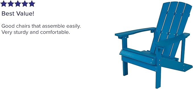 Flash Furniture Charlestown Poly Resin Adirondack Chair - Blue - All Weather - Indoor/Outdoor - Set of 4