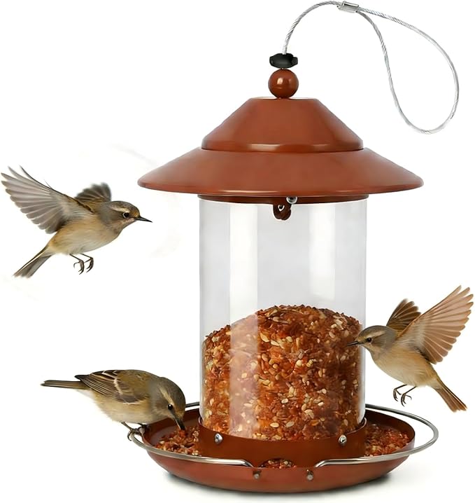 Metal Bird Feeder for Outdoors – 2.4LB Hanging Bird Feeder with 360-degree, Weatherproof & Rust-Resistant, Easy to Fill & Clean for Wild Bird Feeders in Backyard & Garden(Copper)