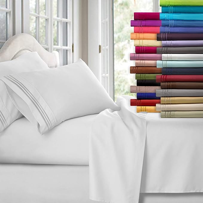 Clara Clark Bed Sheets, Premier 1800 Series 4 Piece Bed Sheet Set, Deep Pocket, Wrinkle, Fade, Stain Resistant, Luxury Soft Bedding Sheets & Pillowcases, Split King, Beige Cream