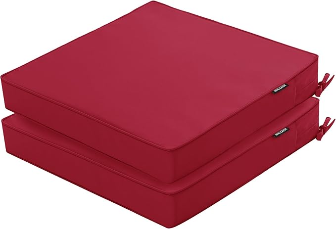 Outdoor Chair Cushions 24 x 24 Inch Waterproof Patio Chair Cushions with Tie 5 Year Color Fastness Thick Outdoor Seat Cushion for Garden Lawn Patio Furniture Burgundy Red Set of 2
