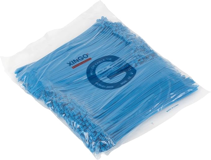 XINGO 1000 PCS 8 inch Cable Zip Ties, 18lb Strength, Small Tie Wraps Self-Locking Nylon Zip Ties for Indoor and Outdoor Use (Blue)