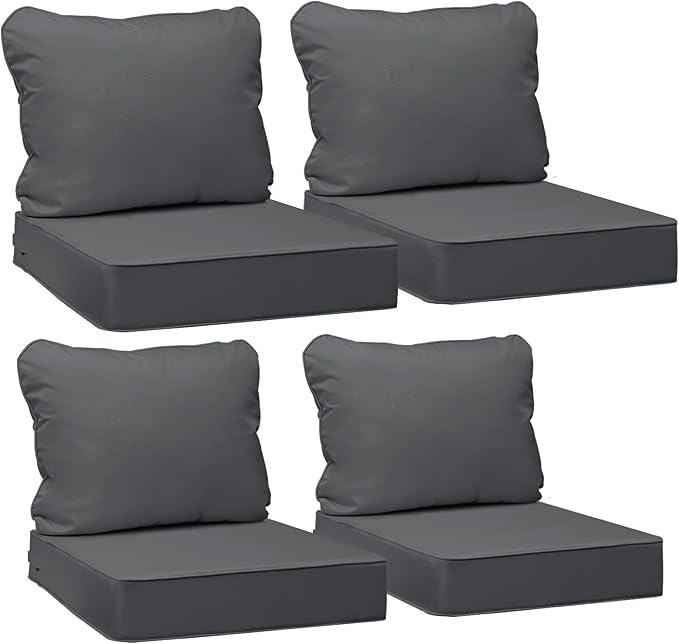 AAAAAcessories Outdoor Deep Seat Cushions, Waterproof, Fade-Resistant Patio Furniture Replacement Cushions, 23.5" x 25.5" x 5" + 23.5" x 19", Set of 4, Dark Gray