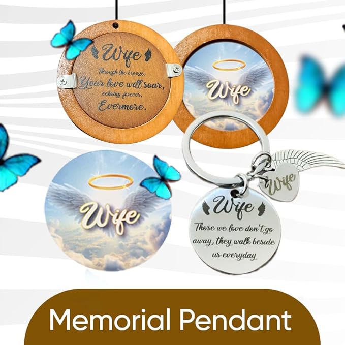 Personalized Memorial Wind Chimes with Custom Photo Pendant & Letter from Heaven | Sympathy Gift for Loss of Loved One, 32-Inch Outdoor Chime for Remembrance (Wife)