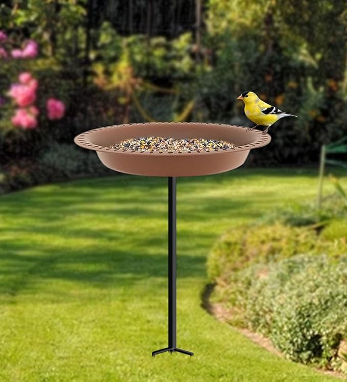Garbuildman 28 inch Lightweight Birdbaths Antique Decoration Detachable Birdfeeder & Bird Bath for Outdoor Garden, Oblong Chocolate