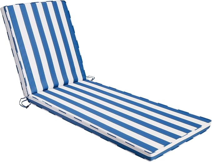 Chaise Lounge Cushions Outdoor Set of 2, 71"x22"x3" Patio Lounge Chair Furniture Cushions with Washable Covers for Pool, Patio, Lawn (Sky Blue White Stripes, 1 Pcs)