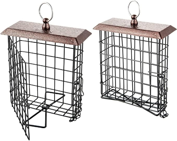 iBorn Suet Feeder Suet Bird Feeders for Outside Hanging,Squirrel Proof Suet Cakes Bird Feeder for Wild Birds,Metal Brown(Pack of 2)