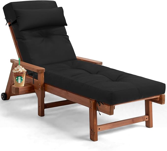 Waterproof Lounge Chair Cushion Outdoor for Chairs, Fade Resistant Chaise Lounger Replacement Cushions with 6 Ties, Thickened Memory Foam Pool Lounge Chair Cushions, 76 x 22 x 4.7 Inches, Black