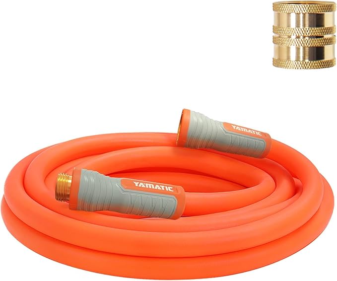 YAMATIC 5/8 in x 10 ft Female-to-Female Short Garden Hose, 2-in-1 Dual Use with Solid Brass Swivel Fitting, All-Weather, 600 PSI Burst