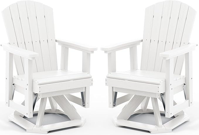 SERWALL Adirondack Swivel Glider Chair, HDPE Patio Glider Set of 2, All-Weather Glider Chair for Porch, Balcony, Light White