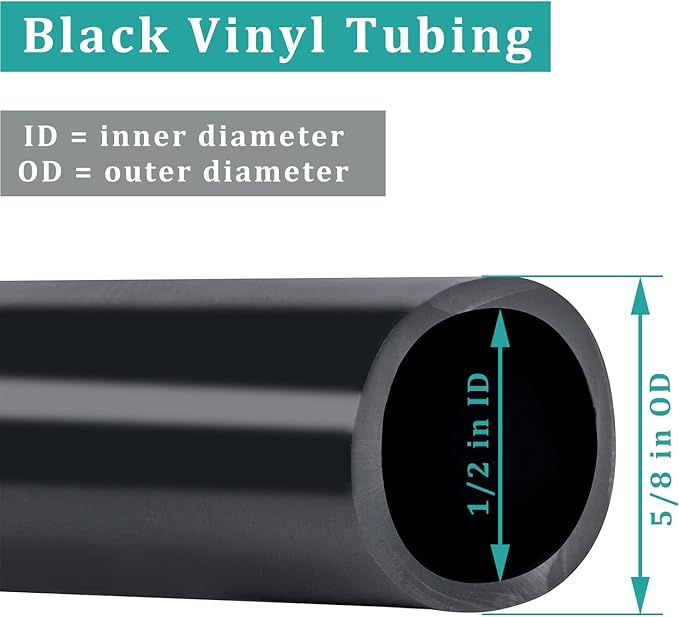 Black Vinyl Tubing 1/2” ID × 5/8” OD - 50 Feet PVC Flexible Plastic Tube Hybrid Hose, Transfer Water Air Oil for Pond Fountain Garden, Non-toxic and BPA free