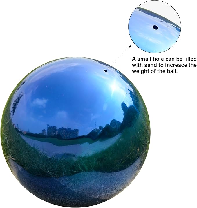 Nerien 6 Inch Gazing Ball, Stainless Steel Garden Mirror Globe, Polished Ornament Sphere, Hollow Floating Reflective Hemisphere, Home Outdoor Pond Housewarming Swimming Pool Decoration Gift, Blue