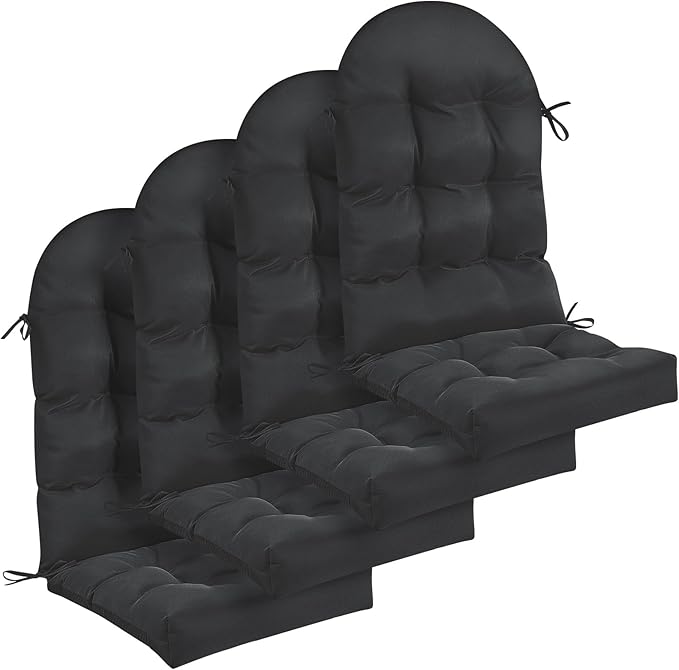 Geelin 4 Pcs Adirondack Chair Cushion High Back Patio Chair Cushion 44 x 19 x 4 Inch Tufted Weather Resistant Fade Resistant Seat Rocking Chair Cushion for Patio Rocking Chair Cushion Seat (Black)