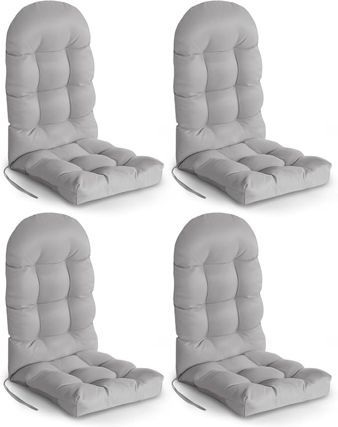 GREENVINES Adirondack-Chair-Cushions-Set-of-4 | Polyester | Waterproof | Outdoor High Back Rocking Chairs Cushion | Seat with Ties | Non-Slip | Thickened Pad for Patio | 44.5" x 17.3" x 4.1" | Gray