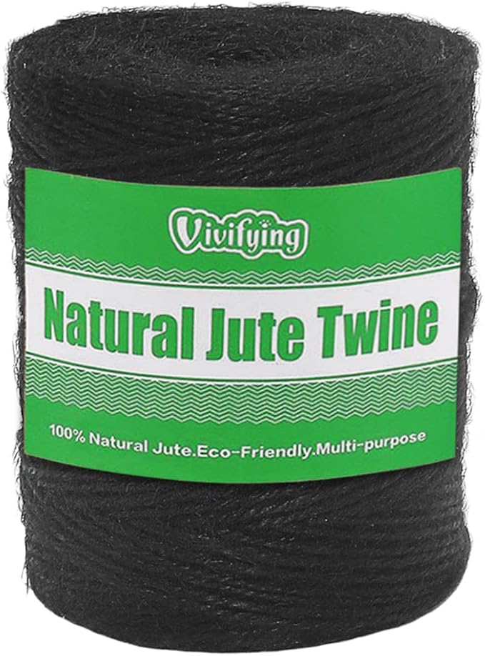 Vivifying 656 Feet Black Jute Twine, Natural 2mm Jute Cord for Crafts, Halloween Wrapping, Garden (Black)