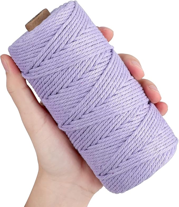 jijAcraft Macrame Cord,3mm x 328 Feet Cotton Macrame Cord,Colored Cotton Cord Macrame Supplies,Macrame Rope Craft Twine String for Macrame & Knitting,Plant Hanger,Wall Hanging,Craft (Light Purple)